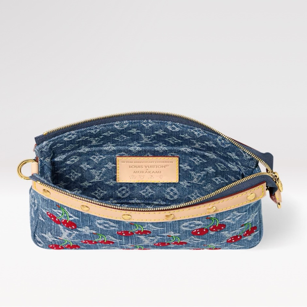 🍒 NEW Louis Vuitton x Takashi Murakami Cherry Denim Pochette Accessoires Cerises - Picture 8 of 12
